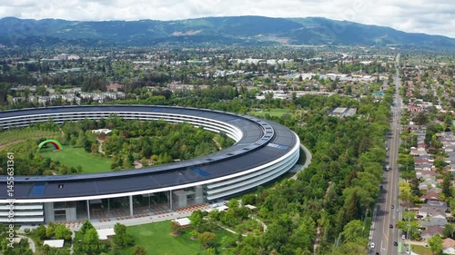 Aerial drone shot view of Cupertino San Jose Bay Area residential suburb town 32