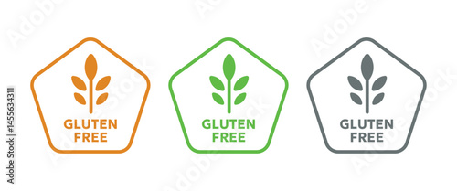 orange gluten free logo in pentagon. green gluten free. gluten free concept