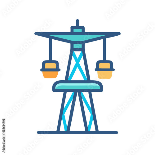 Zipline Tower Adventure Ride Icon Design