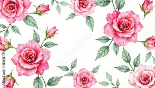 Delicate watercolor roses & leaves, repeating pattern , nature, rose pattern, summer pattern