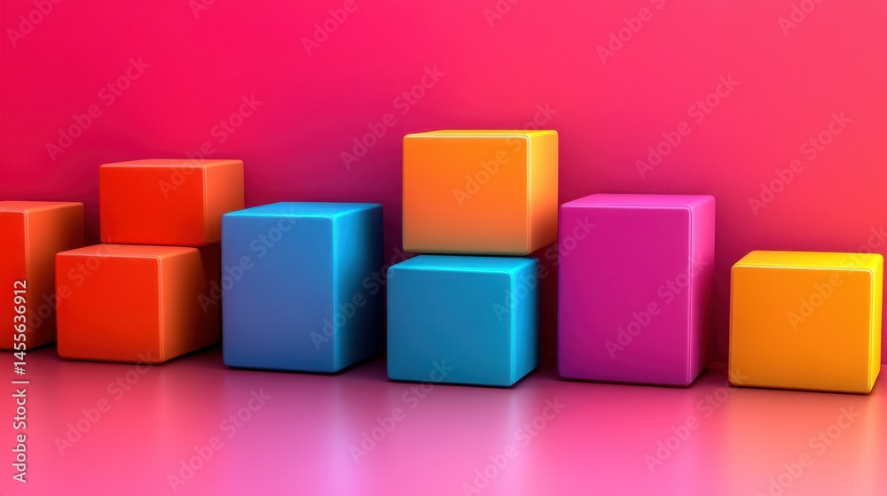 Colorful geometric shapes stacked in a row Colorful geometric shapes stacked in a row