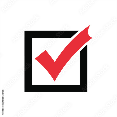 Red check mark inside black square box representing correct successful choices