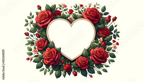 Fototapeta Naklejka Na Ścianę i Meble -  heart and colorful rose frames, heart-shaped frames and colorful rose designs