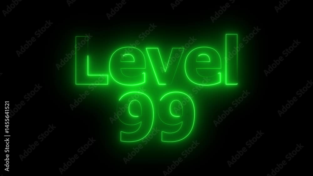 Level 99 animation by green color neon on black background. Level 99 animation by green color neon on black background.