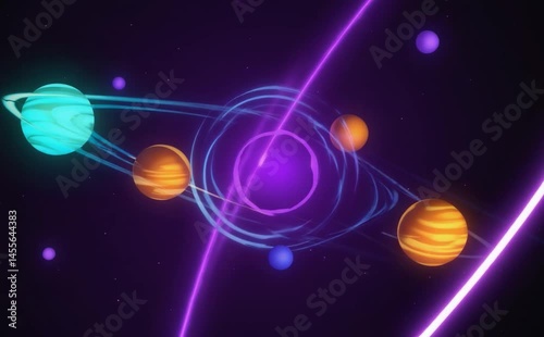 Wallpaper Mural Neon planets in space with energy beams. Torontodigital.ca