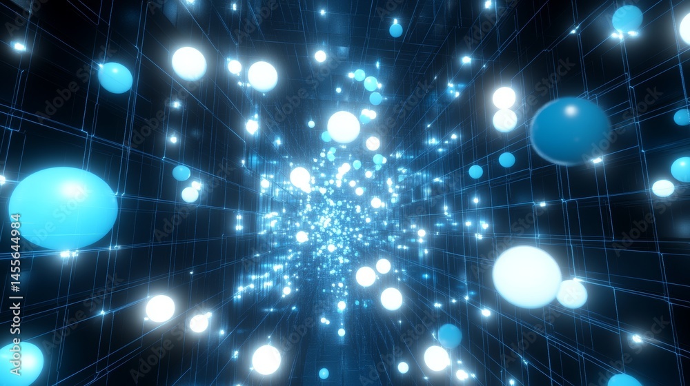 Fototapeta premium Visually Striking Digital Landscape With Glowing Blue Cubes in a Three-Dimensional Space Creating a Futuristic Atmosphere