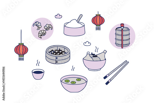1950s diner food icons, animated, simple flat vector illustration, minimalist line art, pastel colors, retro vibes, food icons, diner icons

