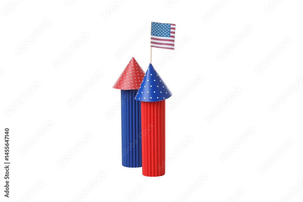 PNG,Paper fireworks with the flag of America, isolated on white background