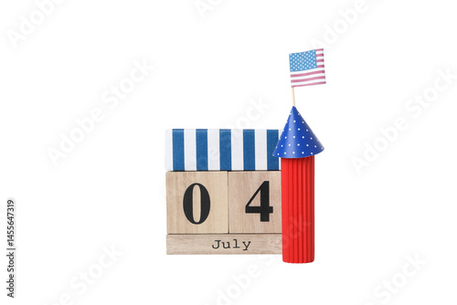 Obraz na płótnie PNG, Fourth of July on calendar with fireworks, isolated on white background w salonie