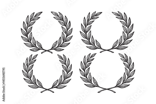 Set Laurel Wreaths woodcut engraving vector illustration