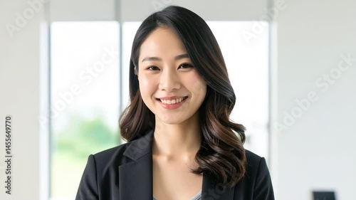 Woman standing the office with a smile on her face