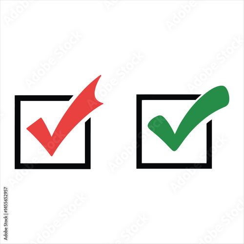 Red and green check marks in black squares representing yes and no choices