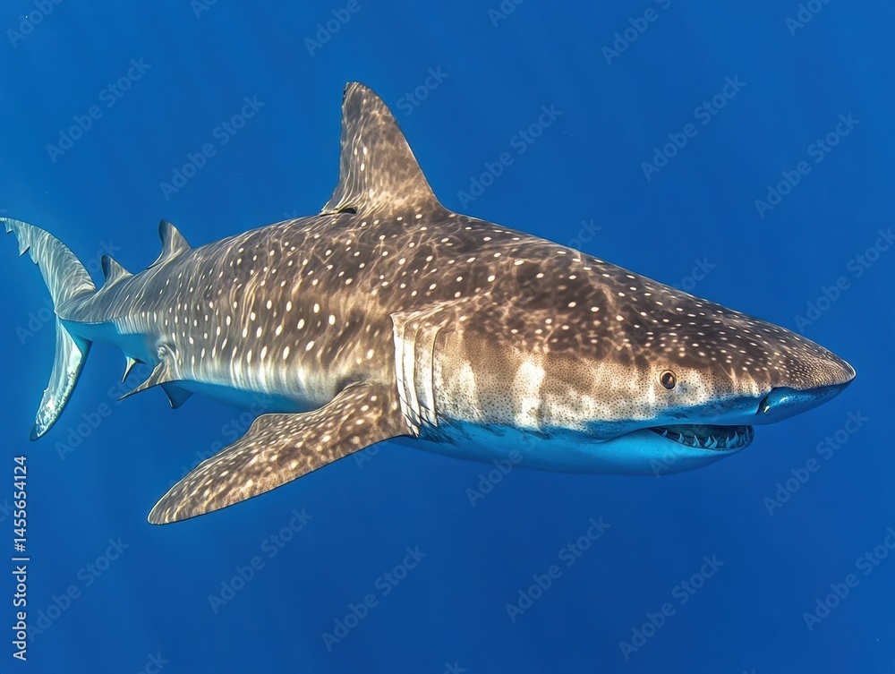 Naklejka premium Majestic Whale Shark Gliding Through the Deep Blue Ocean Waters a Gentle Giant of the Sea
