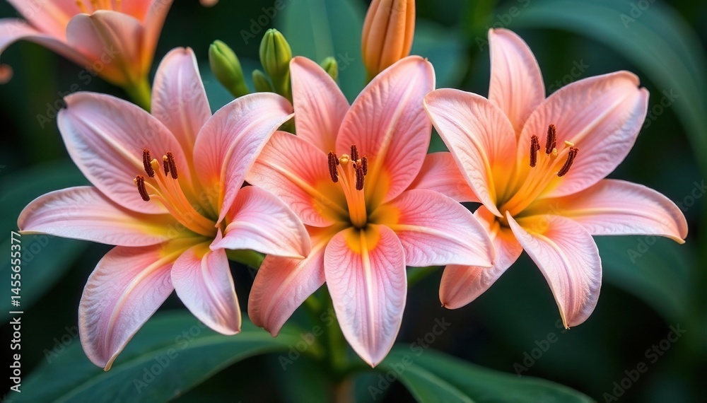 Fototapeta premium Delicate, overlapping lilies forming a continuous motif, background, texture