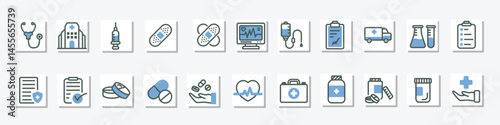 Healthcare and Medical Icons Set Modern Flat Line Style with Blue Accents