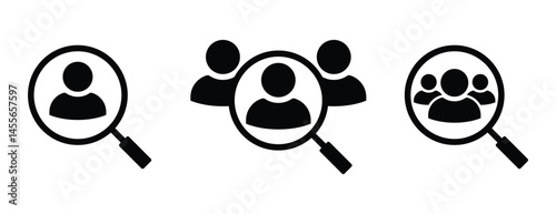 Hiring icons. Finding a perfect candidate for recruitment. HR symbol. Transparent PNG and Vector illustration.