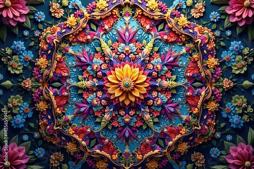 Intricate floral pattern within a geometric hexagon , tulip, hexagon