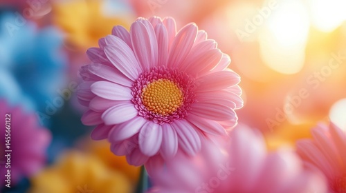 Soft pastel gerbera blooms with sunlit glow casting ethereal ambience