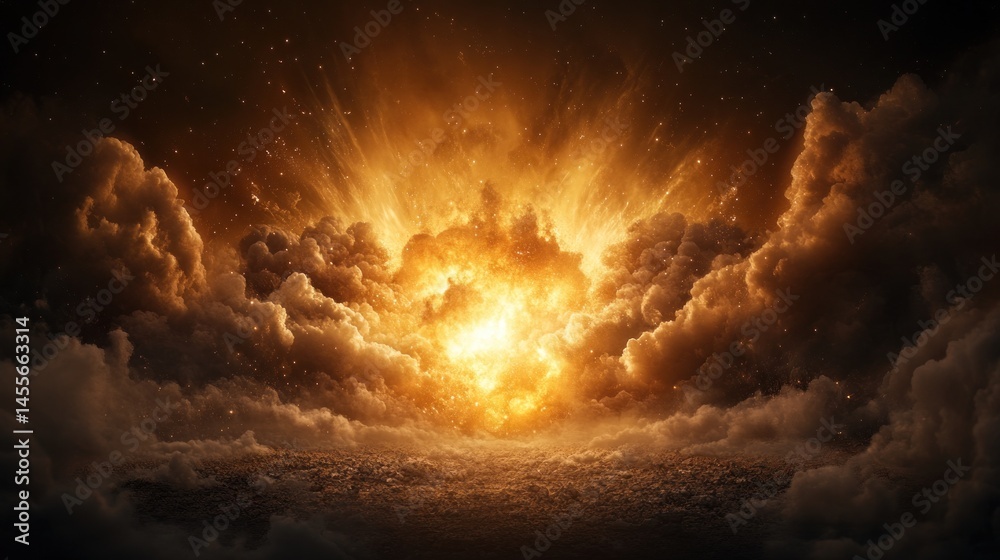 Fototapeta premium Celestial Explosion: A Fiery Burst Through Golden Clouds