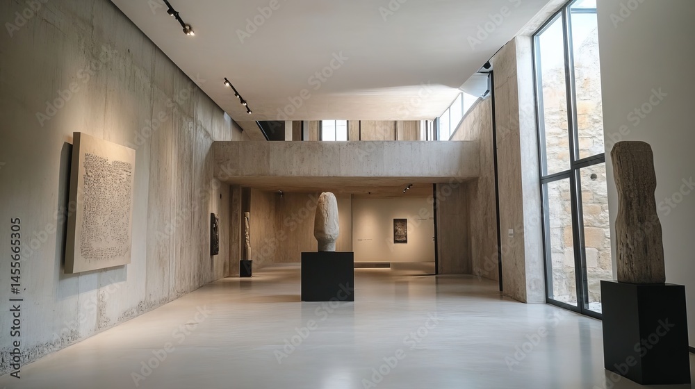 Modern Architectural Masterpiece Featuring Abstract Design and Natural Light in an Art Gallery During Daytime Hours Modern Architectural Masterpiece Featuring Abstract Design and Natural Light in an Art Gallery During Daytime Hours