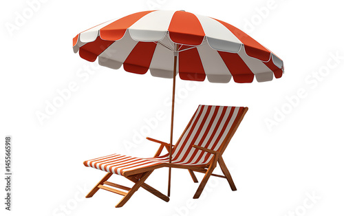  Isometric icon of a red and white striped beach umbrella with a chair, on a transparent background.png photo