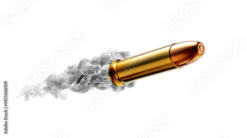 Bullet in Motion: A photorealistic depiction of a single bullet hurtling through the air, leaving a trail of smoke in its wake. capturing the raw power of speed and impact.