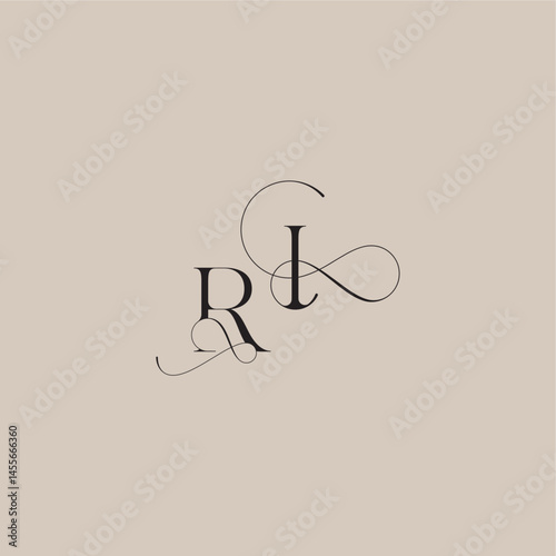 wedding serif monogram logo line and bold mix concept RI beautiful initial letter