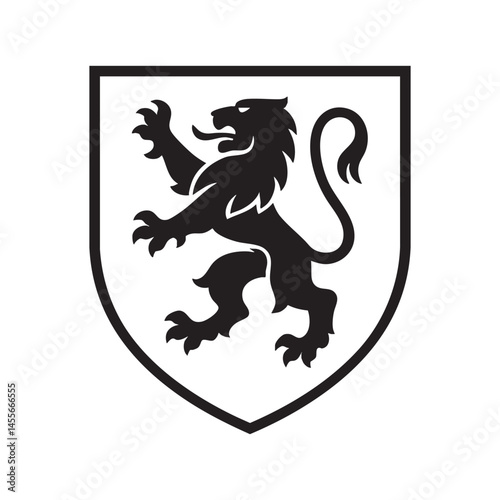 lion heraldic shield woodcut engraving vector illustration
