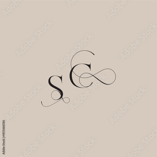 wedding serif monogram logo line and bold mix concept SC beautiful initial letter