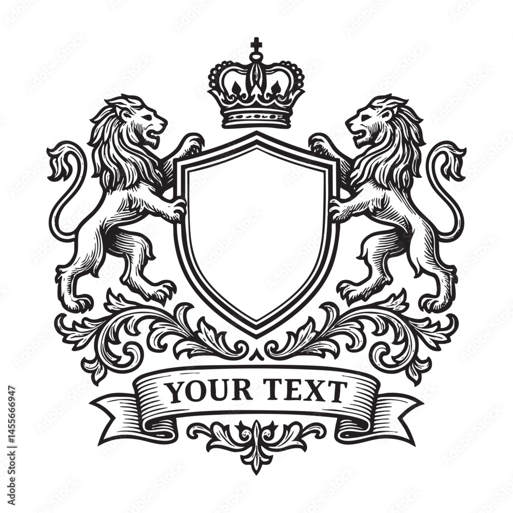 Obraz premium Elegant heraldic emblem woodcut engraving vector illustration