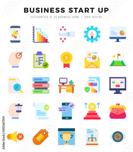 Set of Business Start Up Icons. Simple Flat art style icons pack. Vector illustration.