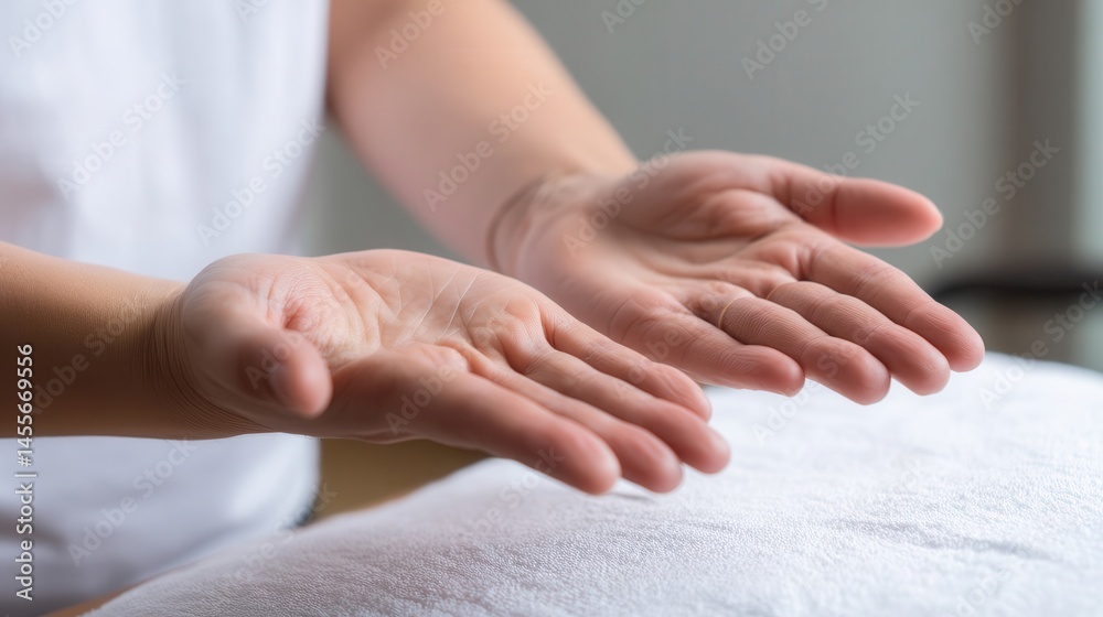 Close-up view of open hands in a gentle pose. Close-up view of open hands in a gentle pose.
