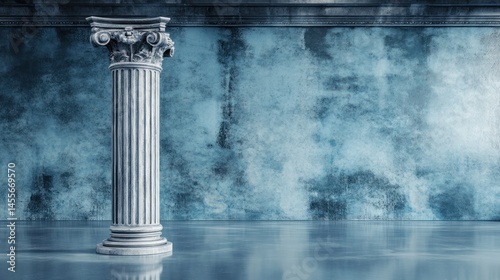 Classical column blue wall background architectural design interior decor vintage style