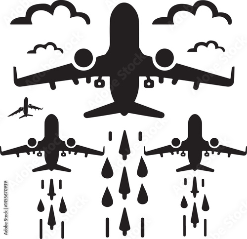 vector illustration of a plane and stars, airplane, plane, travel, aircraft, fly, jet, sky, air, vector, transport, flight, illustration, icon, transportation, design, flying, aeroplane, silhouette, a