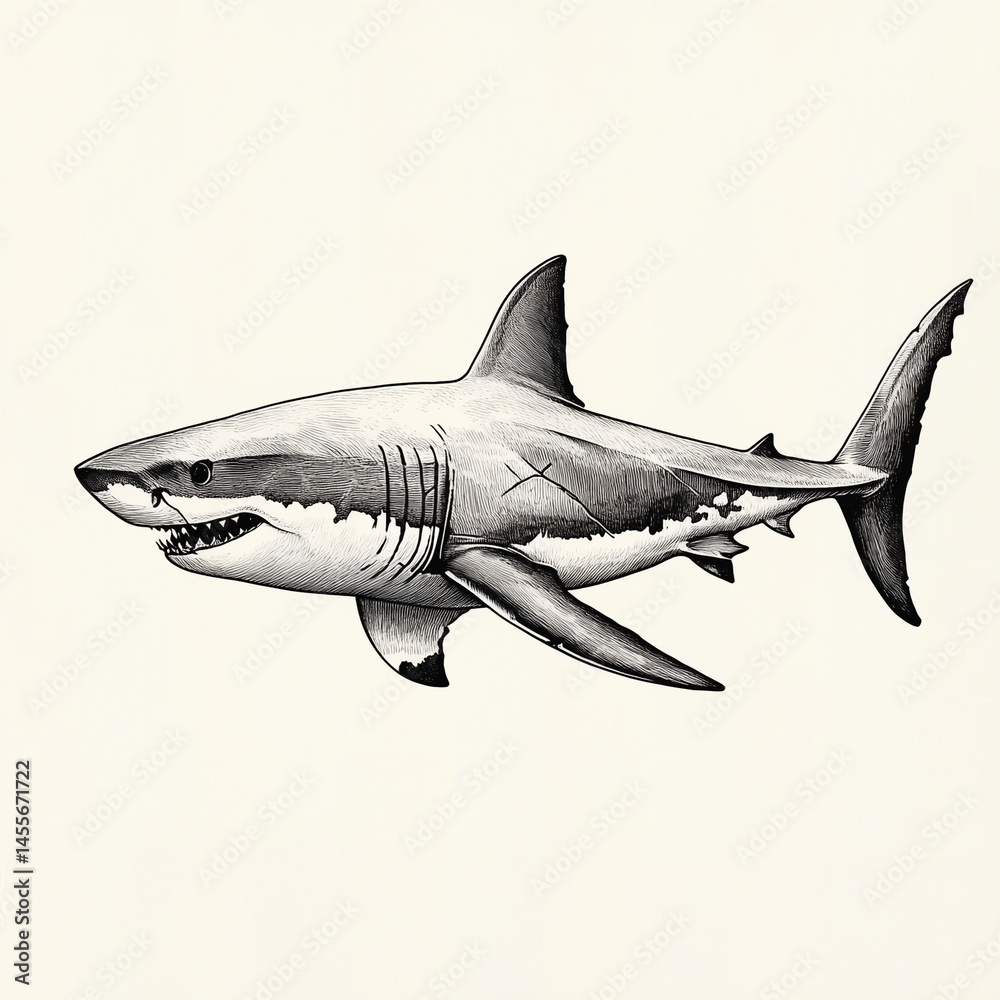 Fototapeta premium Shark simple line drawing