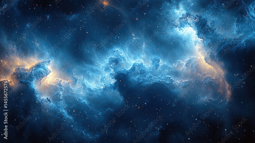 Fototapeta premium A canvas of swirling nebulae, painted in shades of azure and electric blue, where abstract forms and lines intertwine to create a sense of futuristic dynamism 