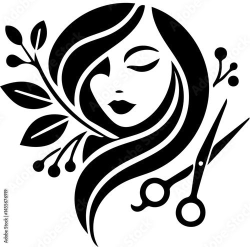 Beauty Salon Logo design with floral pattern in black and white