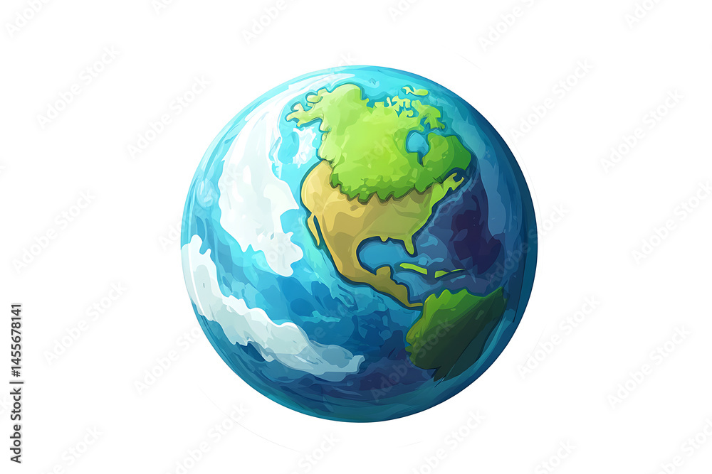 Fototapeta premium Colorful illustration of Earth showcasing North America and vibrant cloud patterns