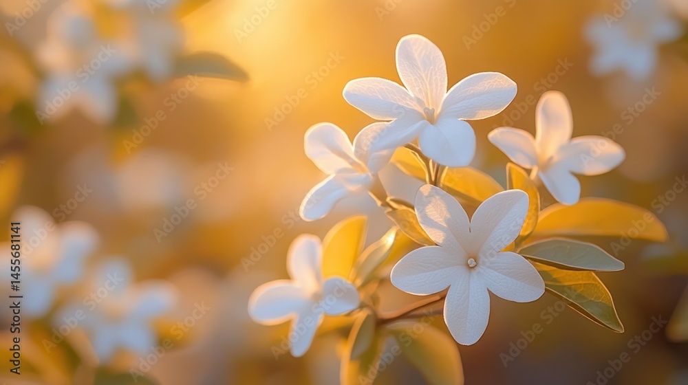 Obraz premium Delicate white flowers in golden sunlight