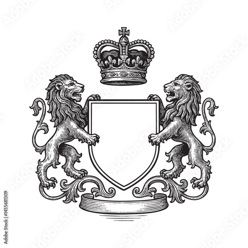 Elegant heraldic emblem woodcut engraving vector illustration woodcut engraving vector illustration