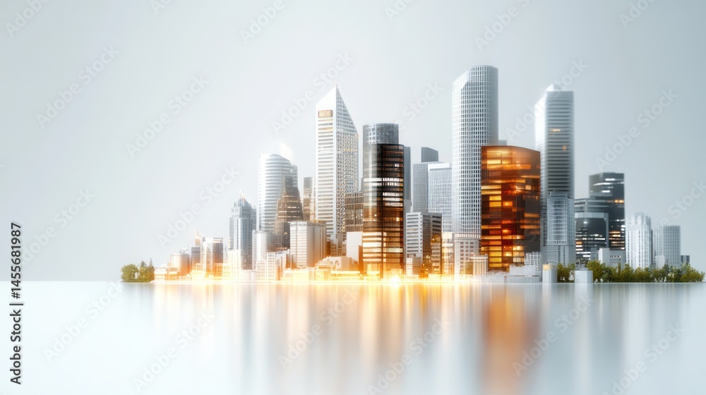 Obraz premium Modern Metropolis in Daylight: A stunning visualization of a contemporary metropolis, bathed in natural light, with a striking array of skyscrapers.