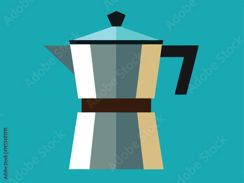 moka pot, coffee maker, kitchen appliance, modern design, geometric shapes, minimalist, vector illustration, digital art
