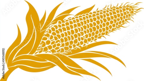 Illustrative depiction of a corn cob with flowing leaves ideal for agricultural and food theme
