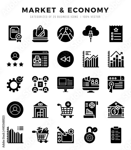 Vector icons set of Market & Economy. Glyph style Icons.