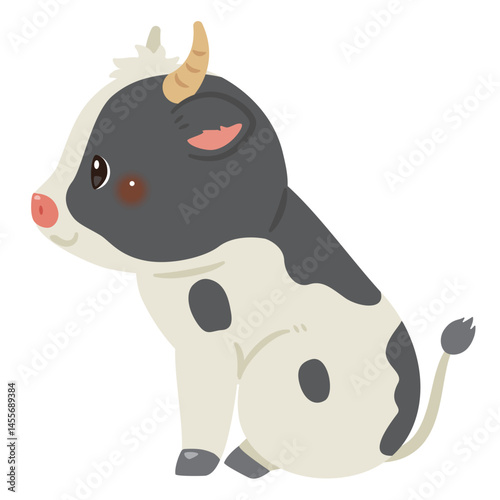 お座りしたウシの横向きイラスト