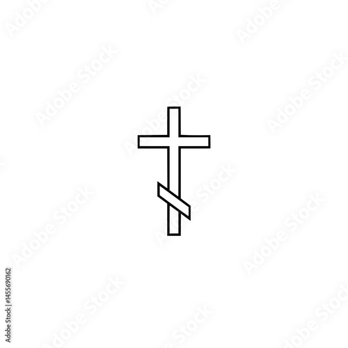 Christian cross with ribbon element, outline vector. Religious decoration. Variety of culture. Devotion to God concept, Easter