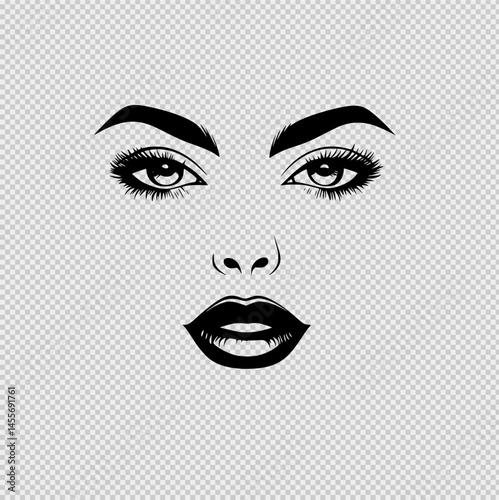 Minimalist black and white logo of a woman's face from the front, featuring only eyebrows, nose, and lips in a clean line drawing with pastel accents. Elegant, emotional, and quietly expressive design