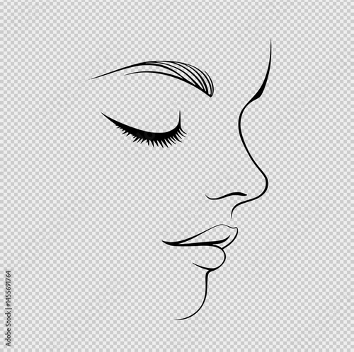 Minimalist black and white logo of a woman's face from the front, featuring only eyebrows, nose, and lips in a clean line drawing with pastel accents. Elegant, emotional, and quietly expressive design