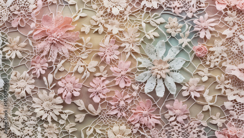Pastel vintage lace texture background with romantic antique flair