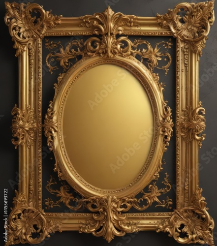 Elegant gold vintage frame, swirling baroque accents ,  border,  baroque,  stylish